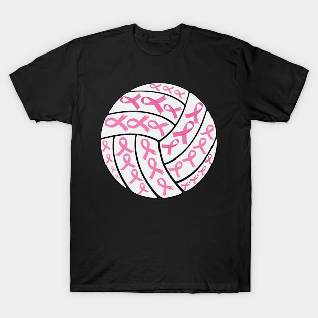 Breast Cancer Pink Ribbon Volleyball Awareness T-Shirt by paola.illustrations